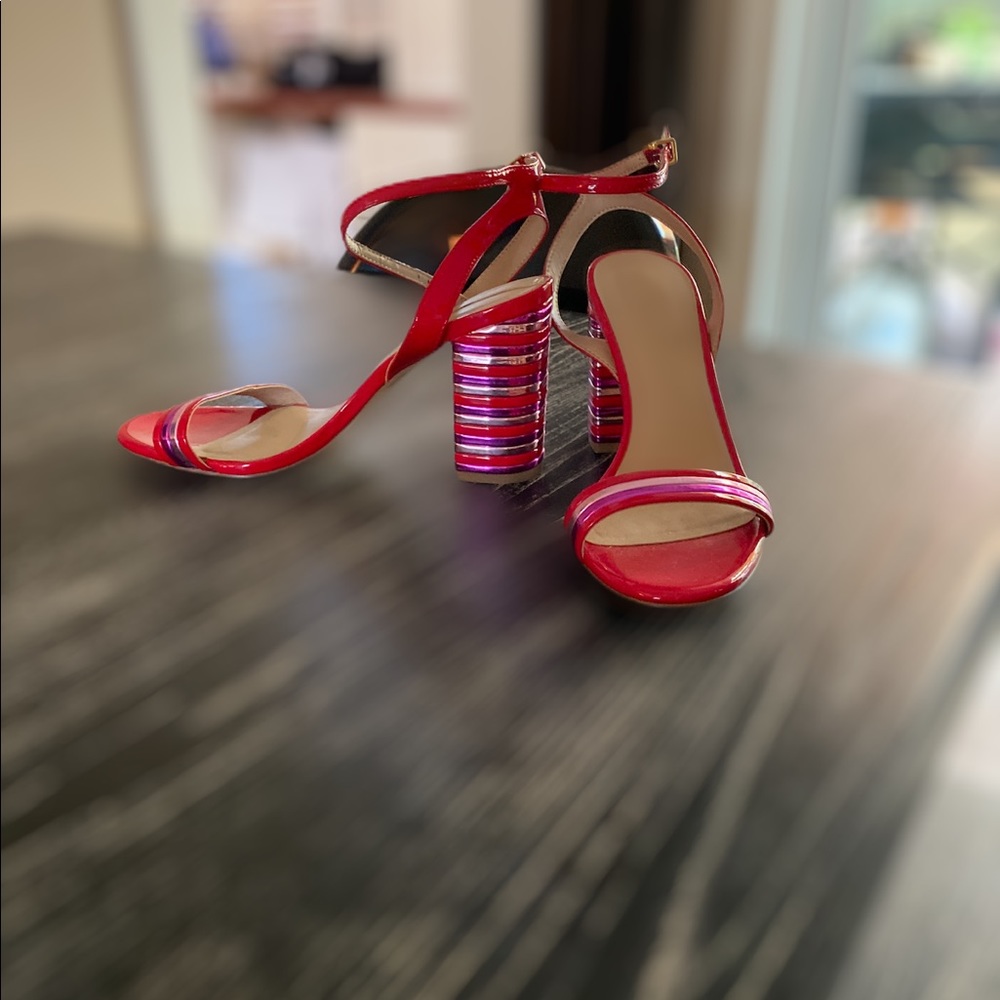 Aldo red patent colored heeled ankle strap sandal